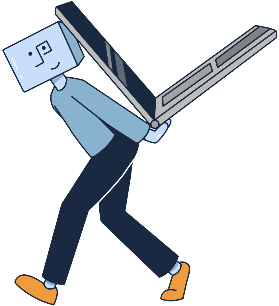Illustration of us lifting a laptop