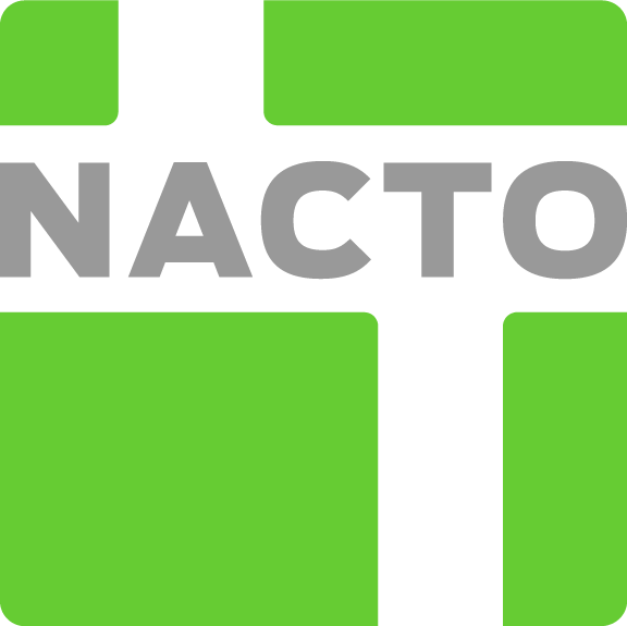 NACTO Logo - NACTO in Grey on White Stripes with Green Boxes