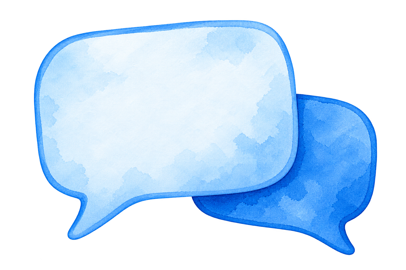 Two overlapping blue watercolor chat bubbles representing a prompt and an AI response.